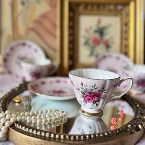 Floral Pink and White Tea Cup Set